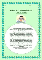 English Worksheet: Reading Comprehension-Lack of Privacy