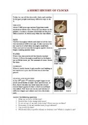 English Worksheet: A SHORT HISTORY OF CLOCKS