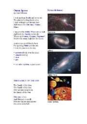 English Worksheet: OUTER SPACE (3 poems, a pictionary, questions to answer and discuss)