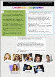 English Worksheet: Celebrities Biographies