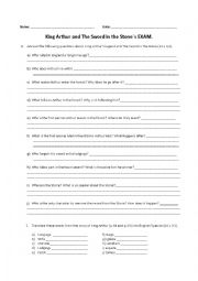 English Worksheet: King Arthur