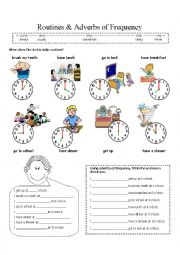 English Worksheet: Routines, time and adverbs of frequency