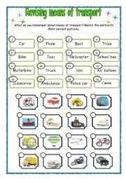 English Worksheet: Means of transports matching