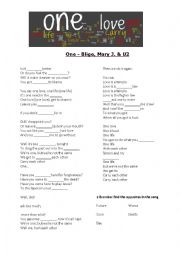 English Worksheet: One love: U2 Song