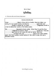 English Worksheet: Movie Session Mulan