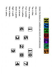 English Worksheet: Numbers and colours - exercises for beginners