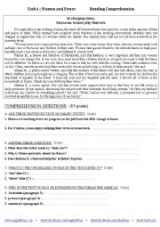English Worksheet: Reading Comprehension: on Women and Power  (for 2nd year BAC students)             