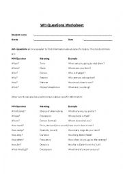 English Worksheet: WH-Questions Worksheet