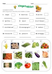 English Worksheet: Vegetables