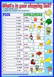 English Worksheet: Whats in your shopping list?