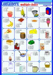 English Worksheet: Containers: multiple choice.