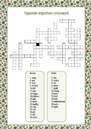 English Worksheet: Opposite adjectives crossword