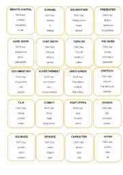 English Worksheet: Taboo Game on TELEVISION