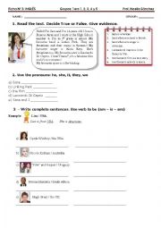 English Worksheet: READING COMPREHENSION, VERB TO BE, PERSONAL PRONOUNS 