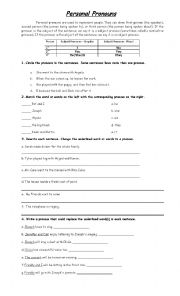 English Worksheet: Personal Pronouns and Simple Present