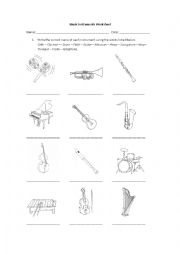 English Worksheet: Music Instruments Worksheet