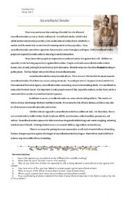 English Worksheet: Secondhand Smoke (Reading Comprehension Worksheet)