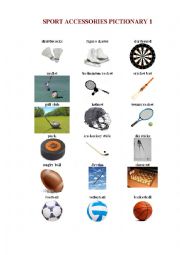English Worksheet: SPORT ACCESSORIES PICTIONARY 1