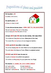 English Worksheet: prepositions of place and position - rules + exercises