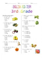 English Worksheet: 3rd Grade Mid Term