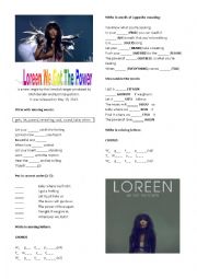 English Worksheet: Loreen We got the power 