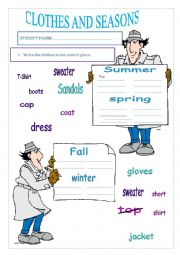 English Worksheet: seasons and clothes