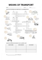 English Worksheet: MEANS OF TRANSPORT CROSSWORD