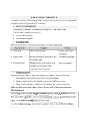 English Worksheet: Paragraph coherence