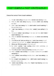 English Worksheet: PAST SIMPLE or PAST CONTINUOUS ? - exercise