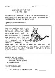 English Worksheet: READING COMPREHESION ABOUT LEOPARDS