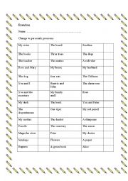 English Worksheet: change to personal pronouns