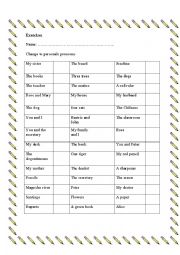English Worksheet: change to personal pronouns