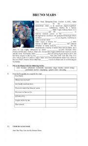 English Worksheet: Reading and Listening about Bruno Mars