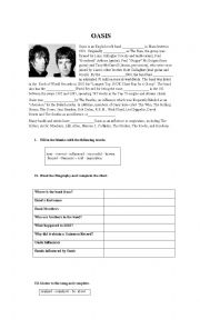 English Worksheet: Reading and Listening about Oasis