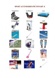 English Worksheet: Sport Accessories Pictionary 4 + a Game
