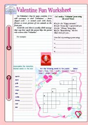 English Worksheet: Valentines day fun activities