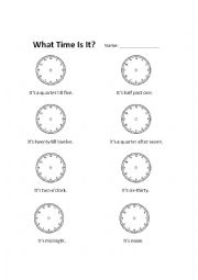 English Worksheet: What Time Is It