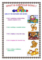 English Worksheet: What is Garfield doing? ( 3 pages )