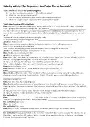 English Worksheet: Ellen Degeneres - You Posted That on Facebook?