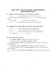 English Worksheet: Can/cant, could/couldnt, must/musnt and should/shouldnt