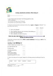 English Worksheet: Bullying listening comprehension