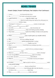 English Worksheet: MIXED TENSES 