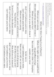 English Worksheet: SONG: WHEN WE WERE YOUNG (LUCY SCHWARTZ)