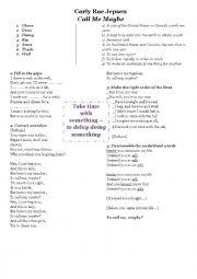 English Worksheet: Call me maybe by Carly Rae Jepsen