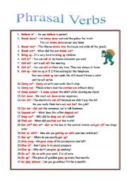 English Worksheet: 53 Phrasal verbs - rules + exercises