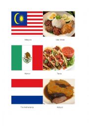 English Worksheet: National Flag and National Dish Flashcards 04 (Contains 6 double-sided flashcards)