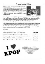 English Worksheet: Frances love for the Korean Wave-  Reading Comprehension