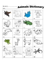 English Worksheet: animals picture dictionary