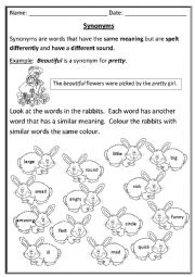 English Worksheet: Synonyms