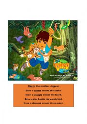 English Worksheet: Diego, animals and shapes